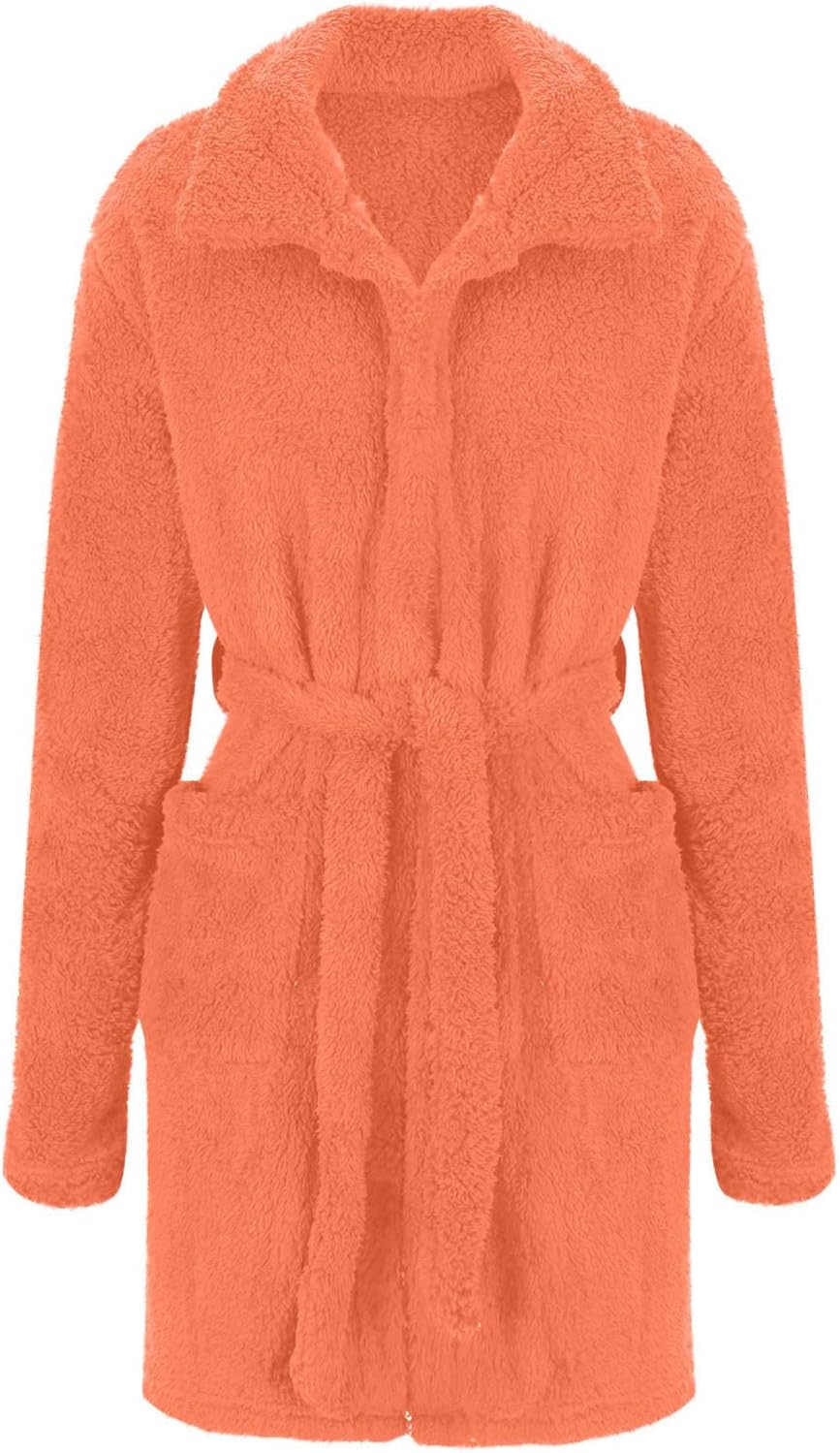 Robe for Men Fuzzy Fleece Collared Long Sleeve Thermal Bathrobe