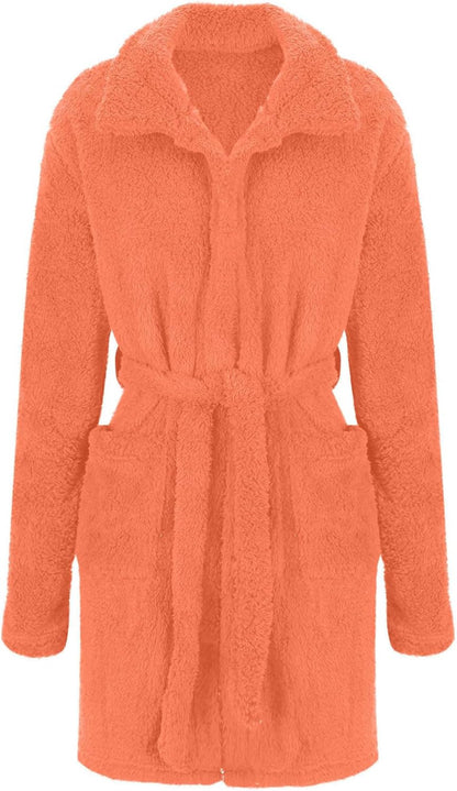 Robe for Men Fuzzy Fleece Collared Long Sleeve Thermal Bathrobe