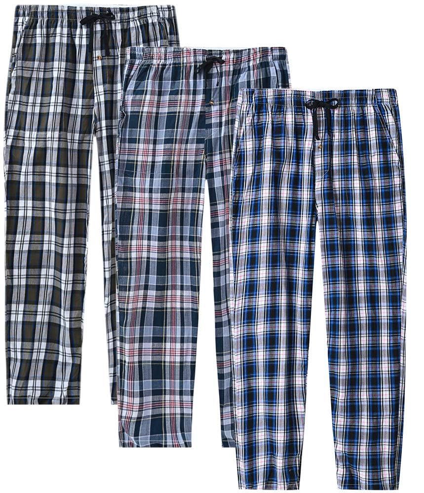 MoFiz Men's Pajama Pants Cotton Pjs Bottoms Plaid Sleep Pant Lightweight 3Pack
