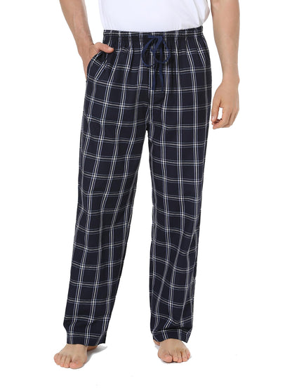 Jveyvth Mens Pajama Pants 100% Cotton Plaid Sleep & Lounge Pants, PJ Bottoms with Pockets and Button Fly