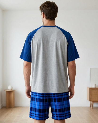 Mens Pajamas Set Soft Short Sleeve Pjs Plaid Pajamas 2 Piece Sleepwear Mens Loungewear Sets Summer with Pockets