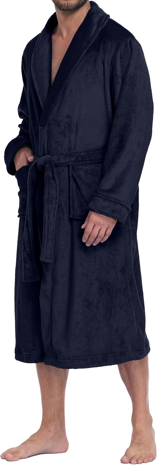 PrinStory Mens Robe Plush Fleece Soft Warm Long Fluffy Bathrobe