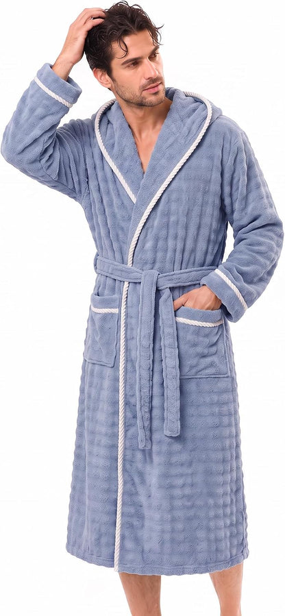 U2SKIIN Mens Robe Quick Dry Fleece Hooded Bathrobe for Men Spa Robe