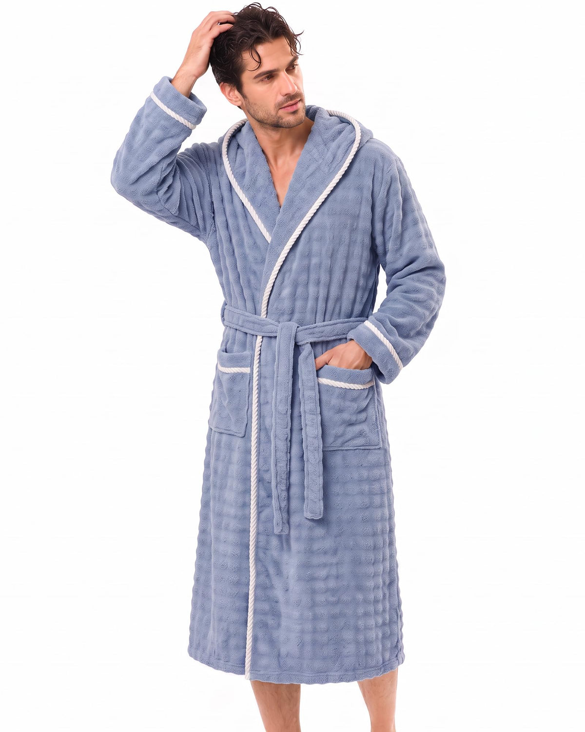U2SKIIN Mens Robe Quick Dry Fleece Hooded Bathrobe for Men Spa Robe