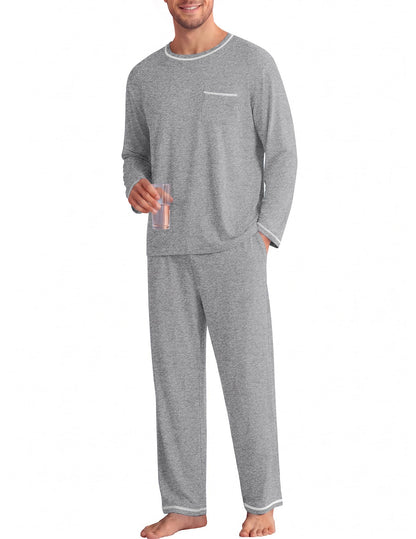 Ekouaer Mens Long Sleeve T-Shirt Pajama Set Soft 2 Piece Lounge Set