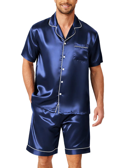 Ekouaer Mens Pajamas Set Silk Satin Pjs Short Sleeve Button Up Lounge Sets