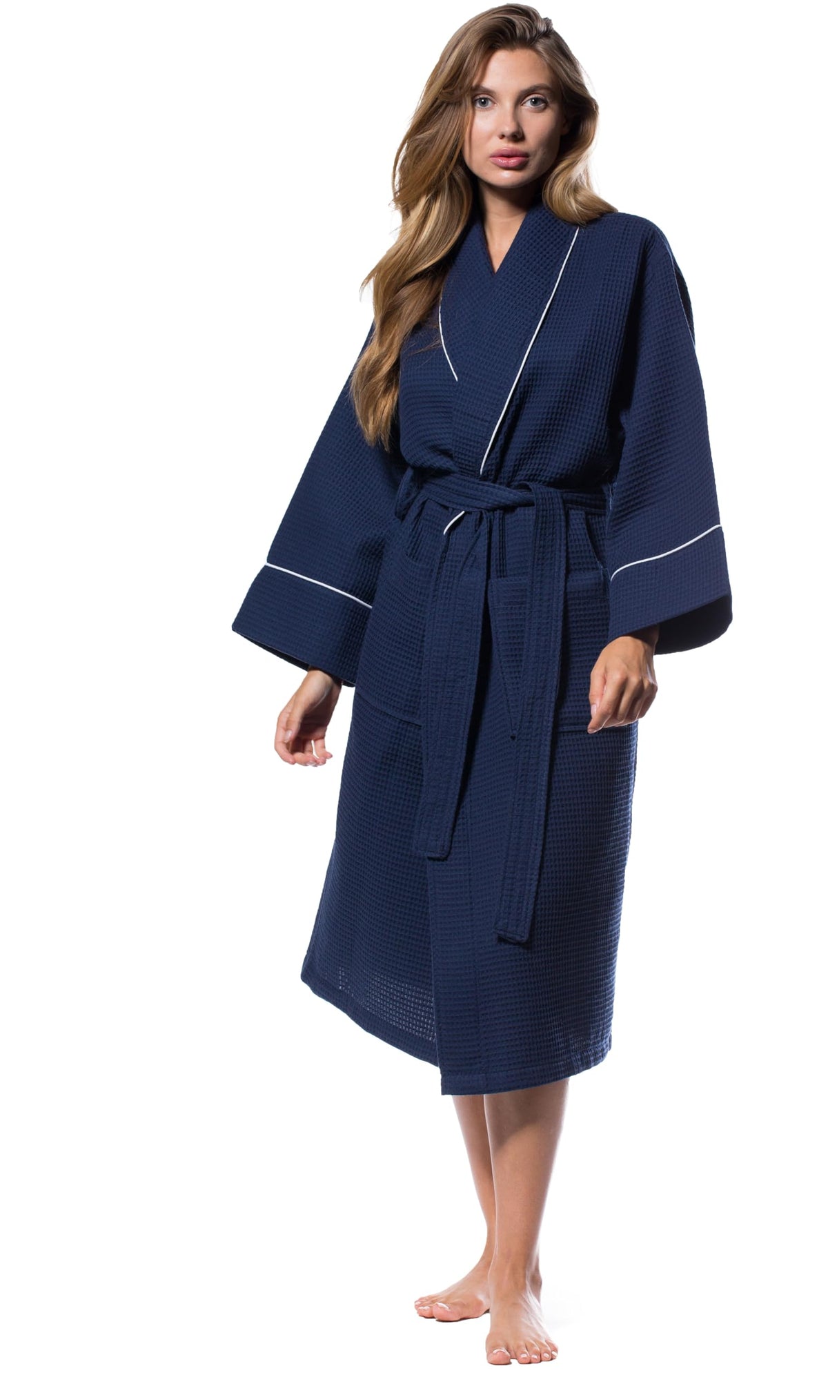 Turquaz Womens Lightweight Waffle Kimono Bathrobe for Men - Soft Quick-Dry Spa & Summer Towel Robe, Cotton Blend