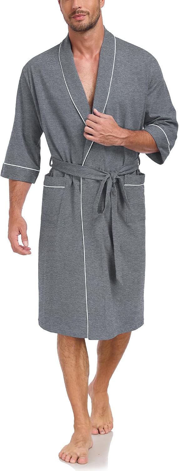 COLORFULLEAF Men's 100% Cotton Robe Lightweight Summer Short Bathrobe