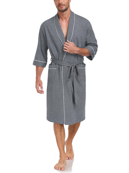 COLORFULLEAF Men's 100% Cotton Robe Lightweight Summer Short Bathrobe