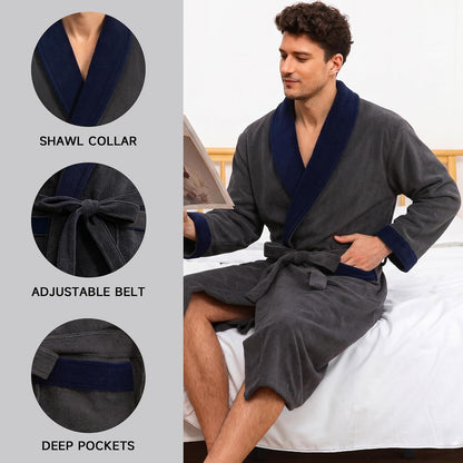 Men's Towel Robe with Shawl Collar Bathrobe, Absorbent Terry Cloth Robe for Men with Pockets, Quick-Dry Home Spa