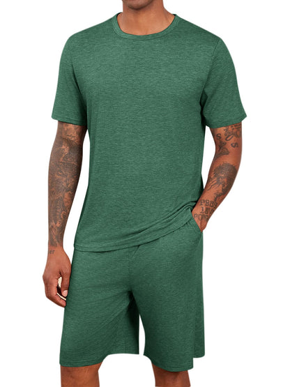 Runcati Mens Pajama Sets Short Sleeve Shirt and Shorts 2 Piece Outfits