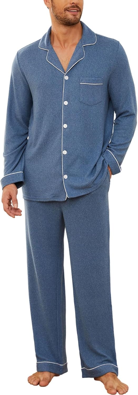 U2SKIIN Mens Pajama Set, Soft Stretch Long Sleeve Sleepwear with Pockets