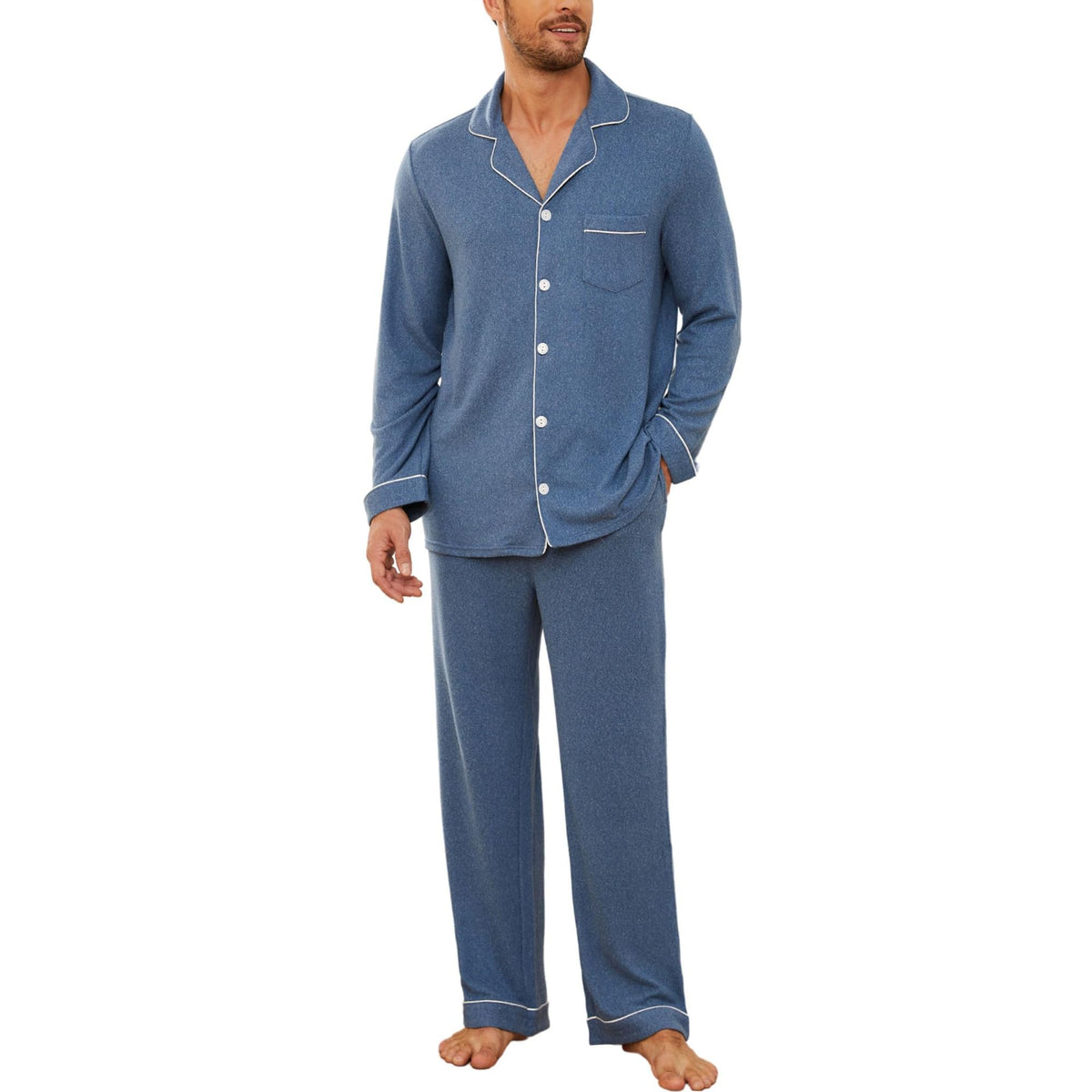 U2SKIIN Mens Pajama Set, Soft Stretch Long Sleeve Sleepwear with Pockets