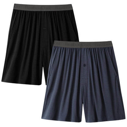 BAMBOO COOL Men's Pajama Shorts Lounge Sleep Shorts with Pockets 2 Pack