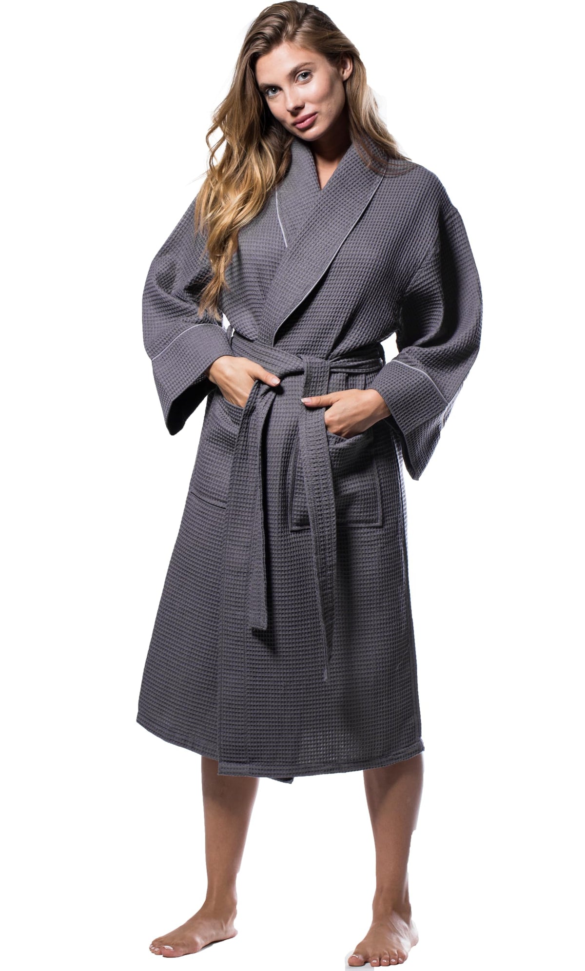 Turquaz Womens Lightweight Waffle Kimono Bathrobe for Men - Soft Quick-Dry Spa & Summer Towel Robe, Cotton Blend