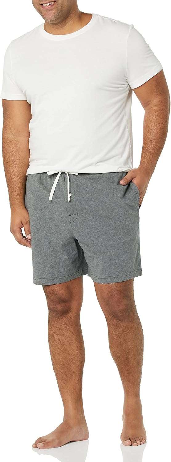 Amazon Essentials Men's 7" Cotton Knit Sleep Shorts, Loungewear Pajama Shorts with Drawstring, Elastic Waistband, Pack of 2