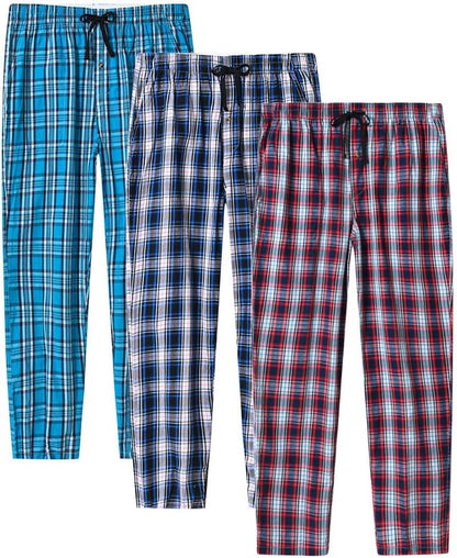MoFiz Men's Pajama Pants Cotton Pjs Bottoms Plaid Sleep Pant Lightweight 3Pack