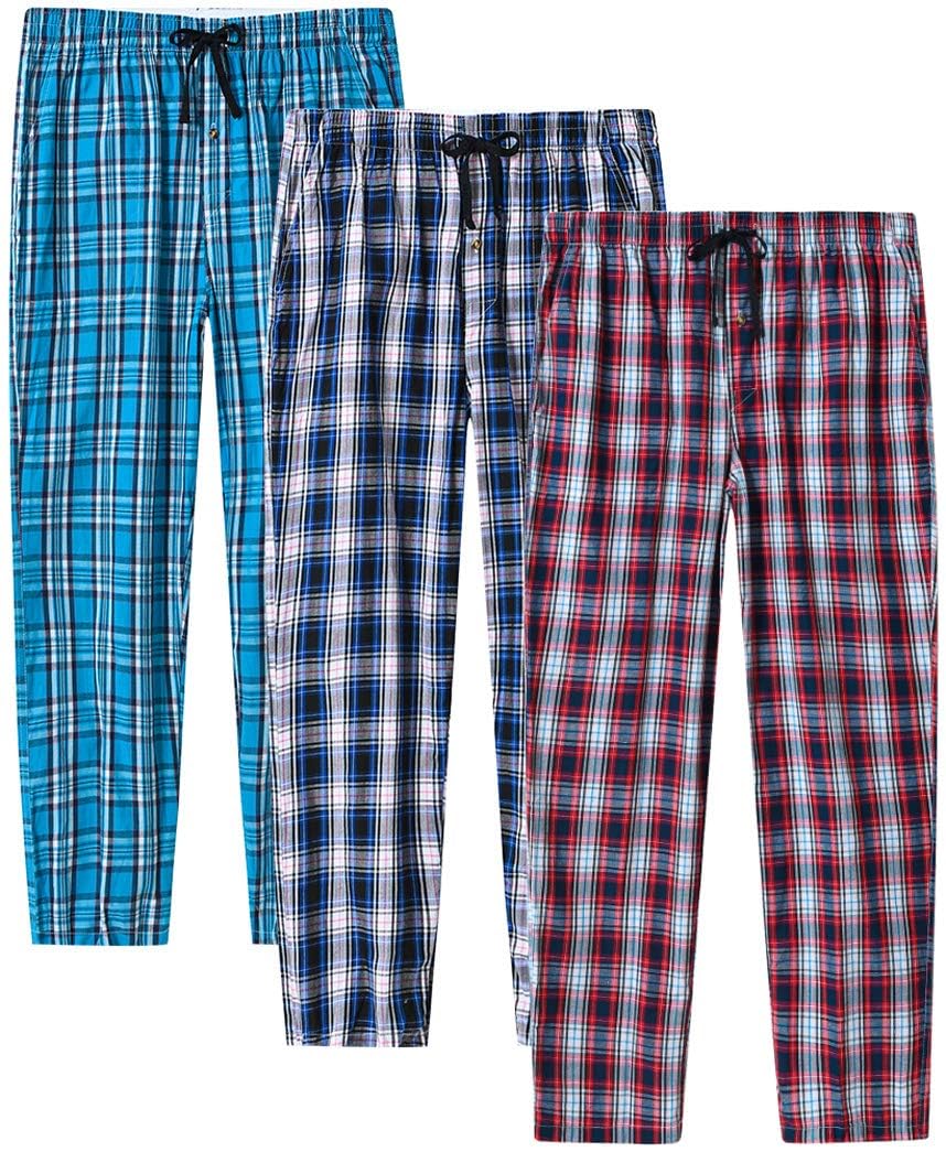 MoFiz Men's Pajama Pants Cotton Pjs Bottoms Plaid Sleep Pant Lightweight 3Pack