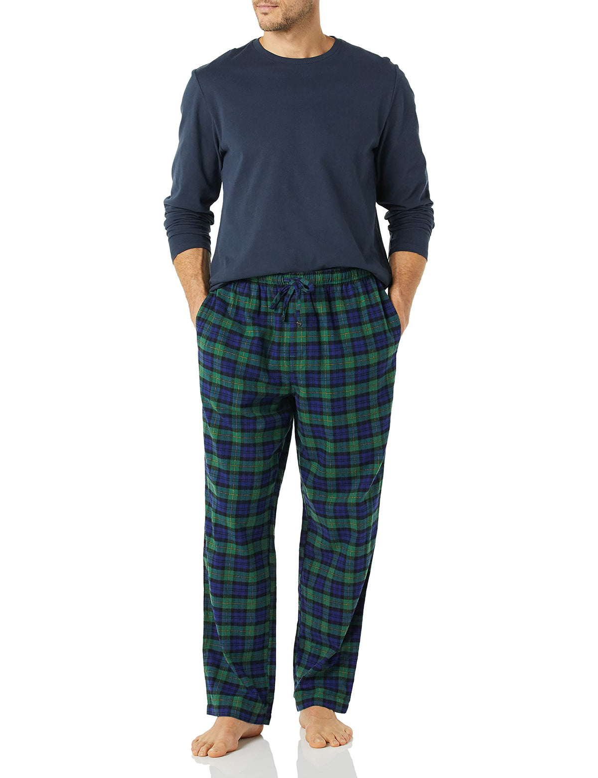 Amazon Essentials Men's 100% Cotton Flannel Pant and Long-Sleeve T-Shirt Pajama Set