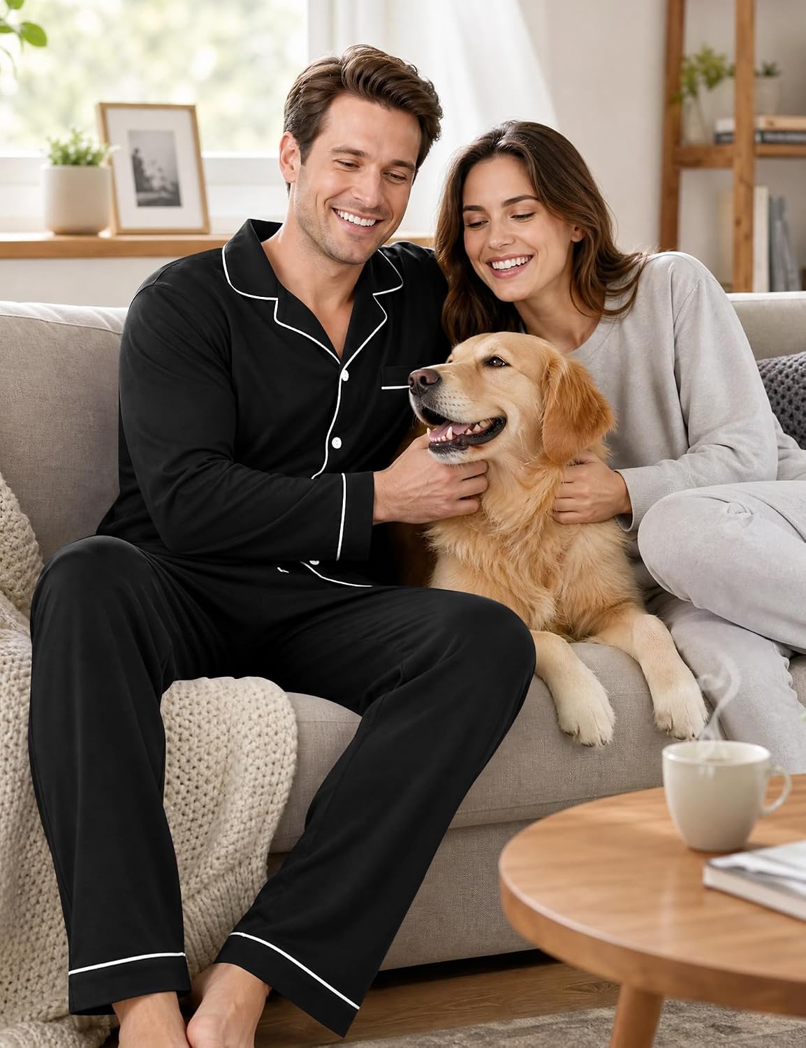 SWOMOG Mens 100% Cotton Pajama Sets, Soft Long Sleeve Sleepwear Pjs Sets