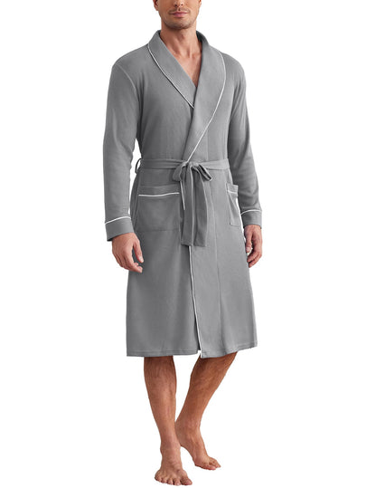 Ekouaer Mens Robes Lightweight Waffle Knit Kimono Bathrobe Long Sleeve Sleepwear Soft Knee Length Robe with Pockets