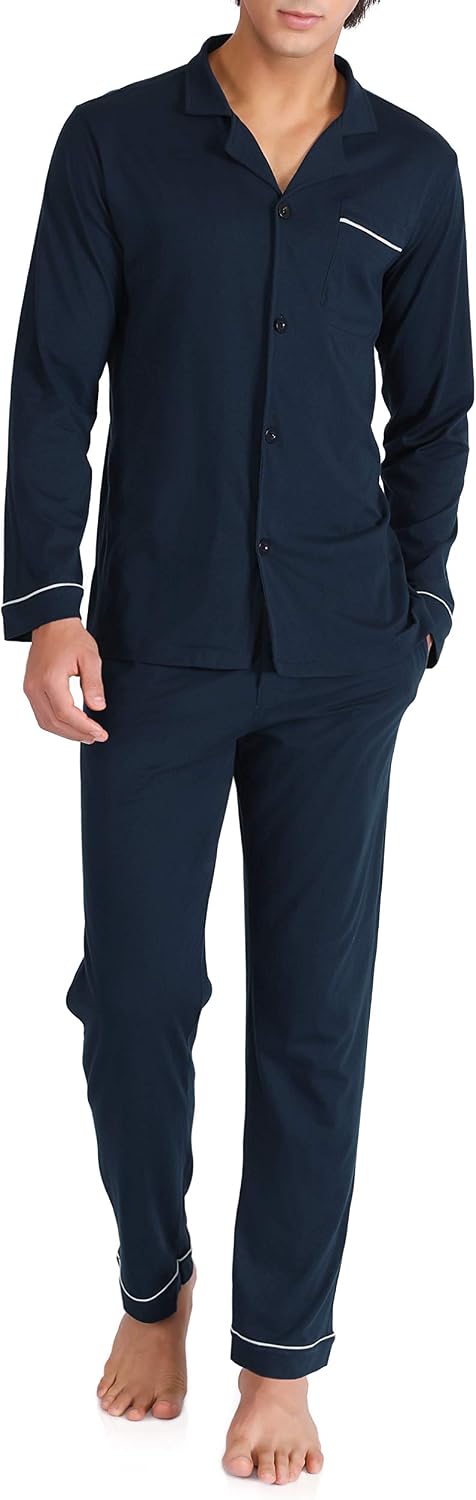 DAVID ARCHY Men's Pajama Set, Premium Combed Cotton Long Sleeve Sleepwear