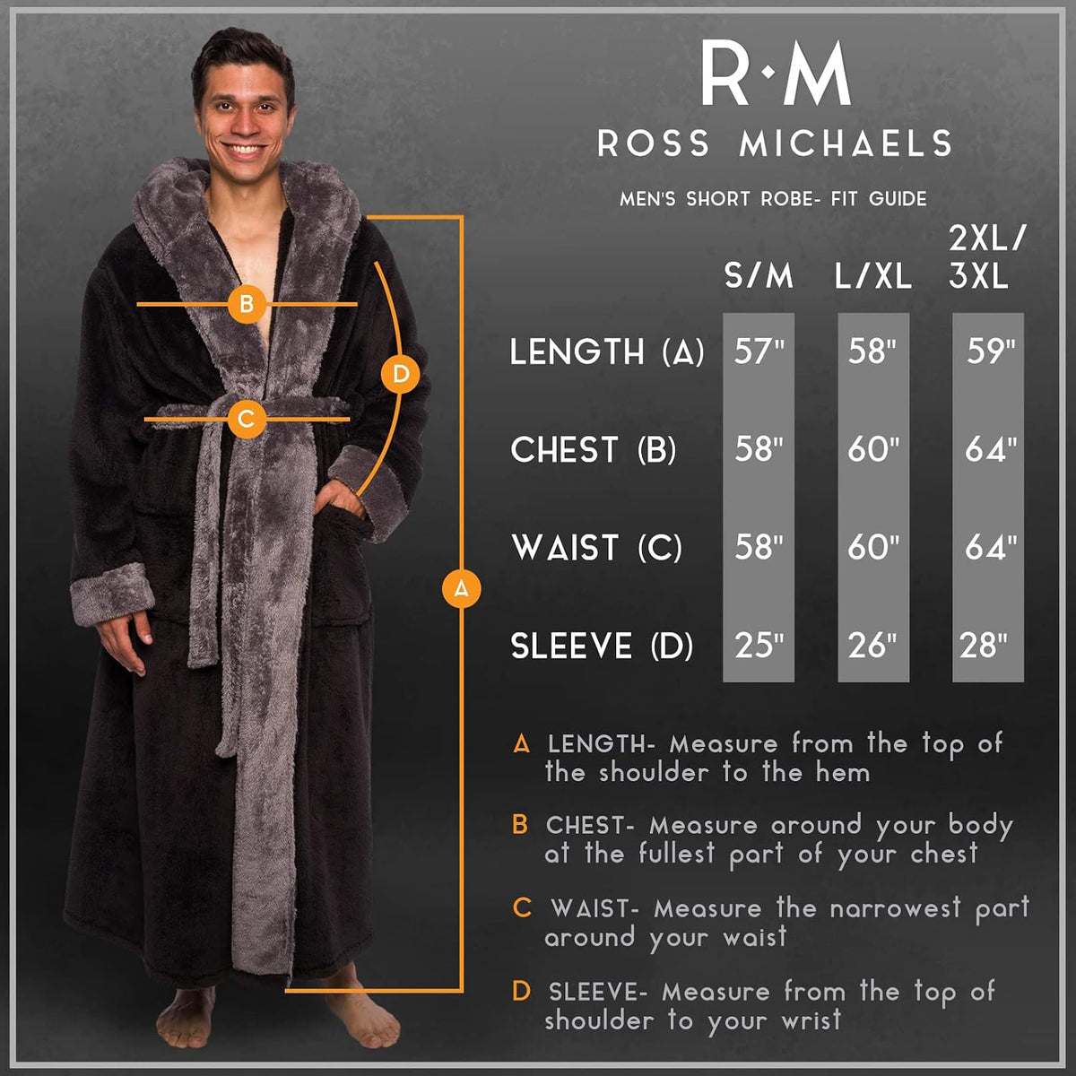 Ross Michaels Mens Luxury Robe Hooded Big and Tall - Long Plush Fleece Bath Robe with Hood and Pockets- Gift Men and Teens