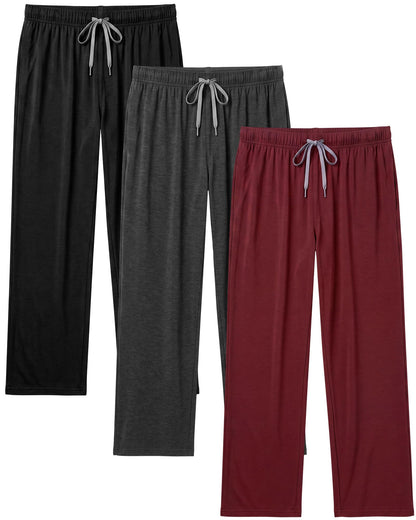 3 Pack Mens Cotton Pajamas Pants Lounge Pjs Bottoms Sleepwear Bottoms Soft Pants with Pockets Drawstring