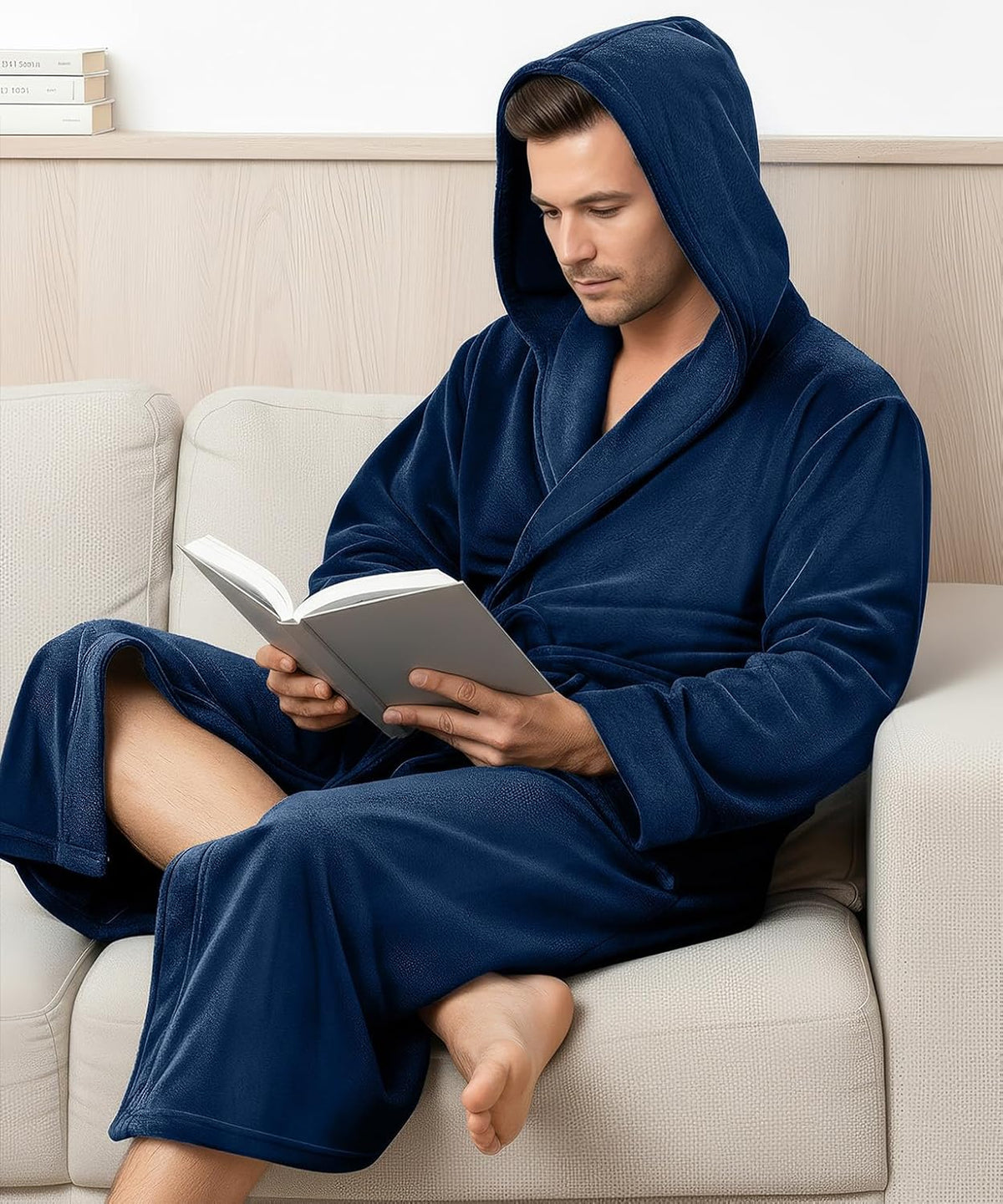 Luxury Ultra Soft Mens Robe with Hood Plush Fleece Long Bathrobe