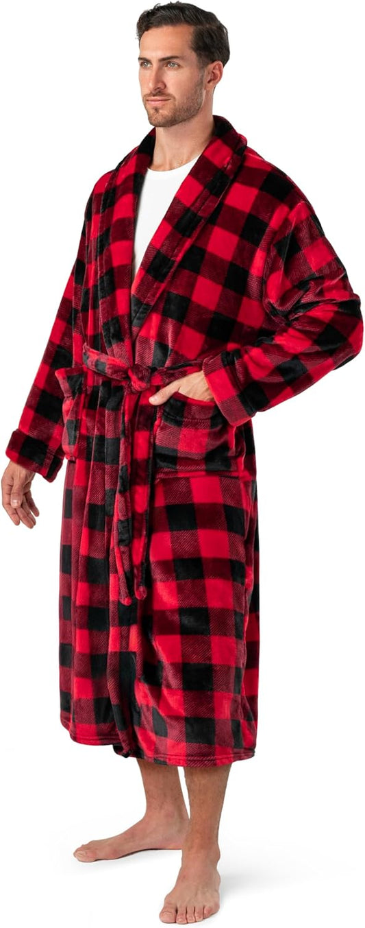 PAVILIA Mens Fleece Robe, Warm Bathrobe with Shawl Collar, Pockets & Belt