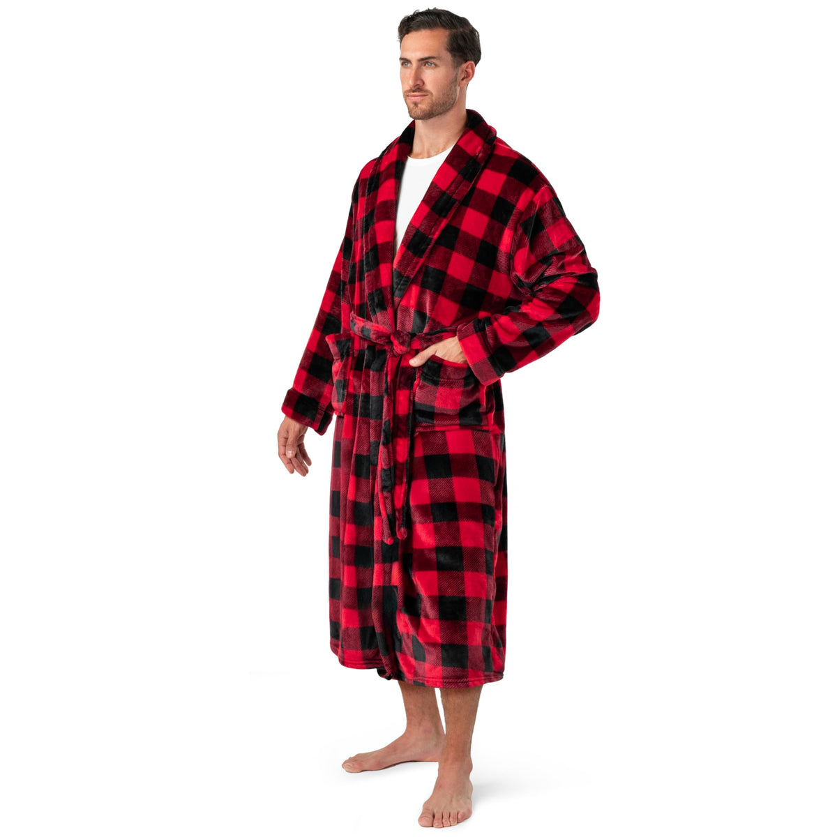 PAVILIA Mens Fleece Robe, Warm Bathrobe with Shawl Collar, Pockets & Belt