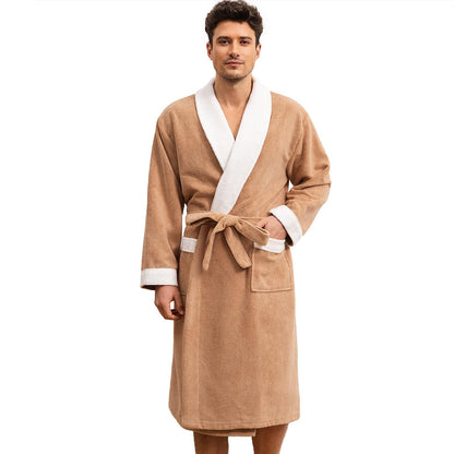 Men's Towel Robe with Shawl Collar Bathrobe, Absorbent Terry Cloth Robe for Men with Pockets, Quick-Dry Home Spa