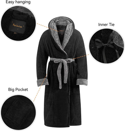 Yoimira Men's Robe with Hood, Big & Tall Plush Fleece Long Bathrobe