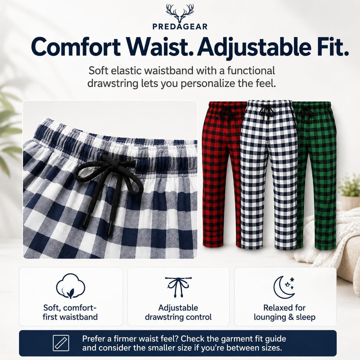 Mens Pajama Pants 3-Pack Ultra-Soft Cotton Sleep & Lounge Bottoms with Pockets Elastic Waist
