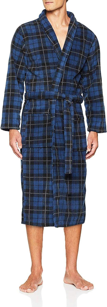John Christian Men's Fleece Robe Blue Tartan