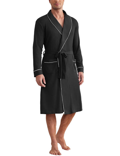 Ekouaer Mens Robes Lightweight Waffle Knit Kimono Bathrobe Long Sleeve Sleepwear Soft Knee Length Robe with Pockets