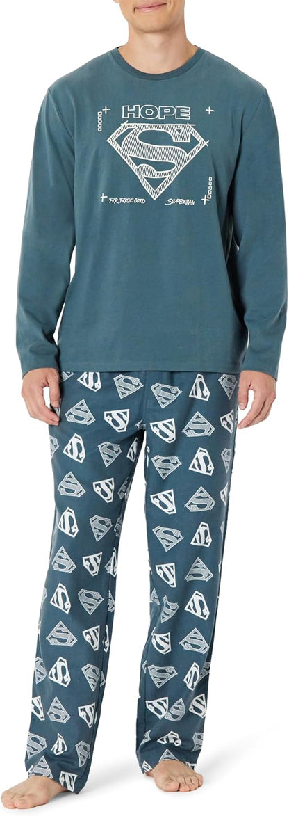 Amazon Essentials Men's 100% Cotton Flannel Pant and Long-Sleeve T-Shirt Pajama Set