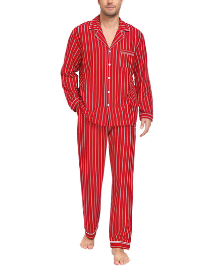 SWOMOG Men Pajamas Set Comfy Modal Pjs Button Down Sleepwear 2 Piece Long Sleeve Lounge Set Soft Nightwear with Pockets
