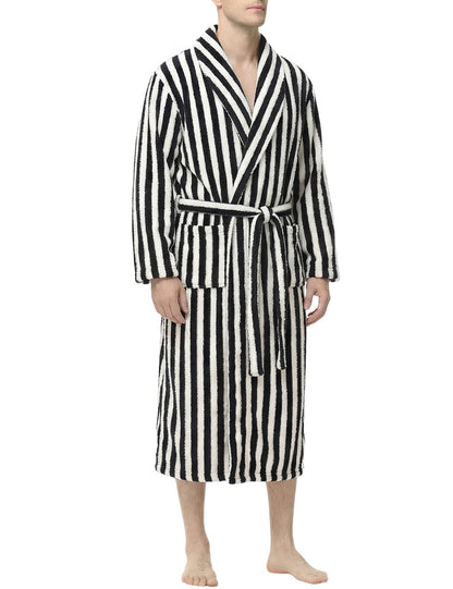 Gihuo Mens Striped Robe Long Fluffy Plush Bathrobe