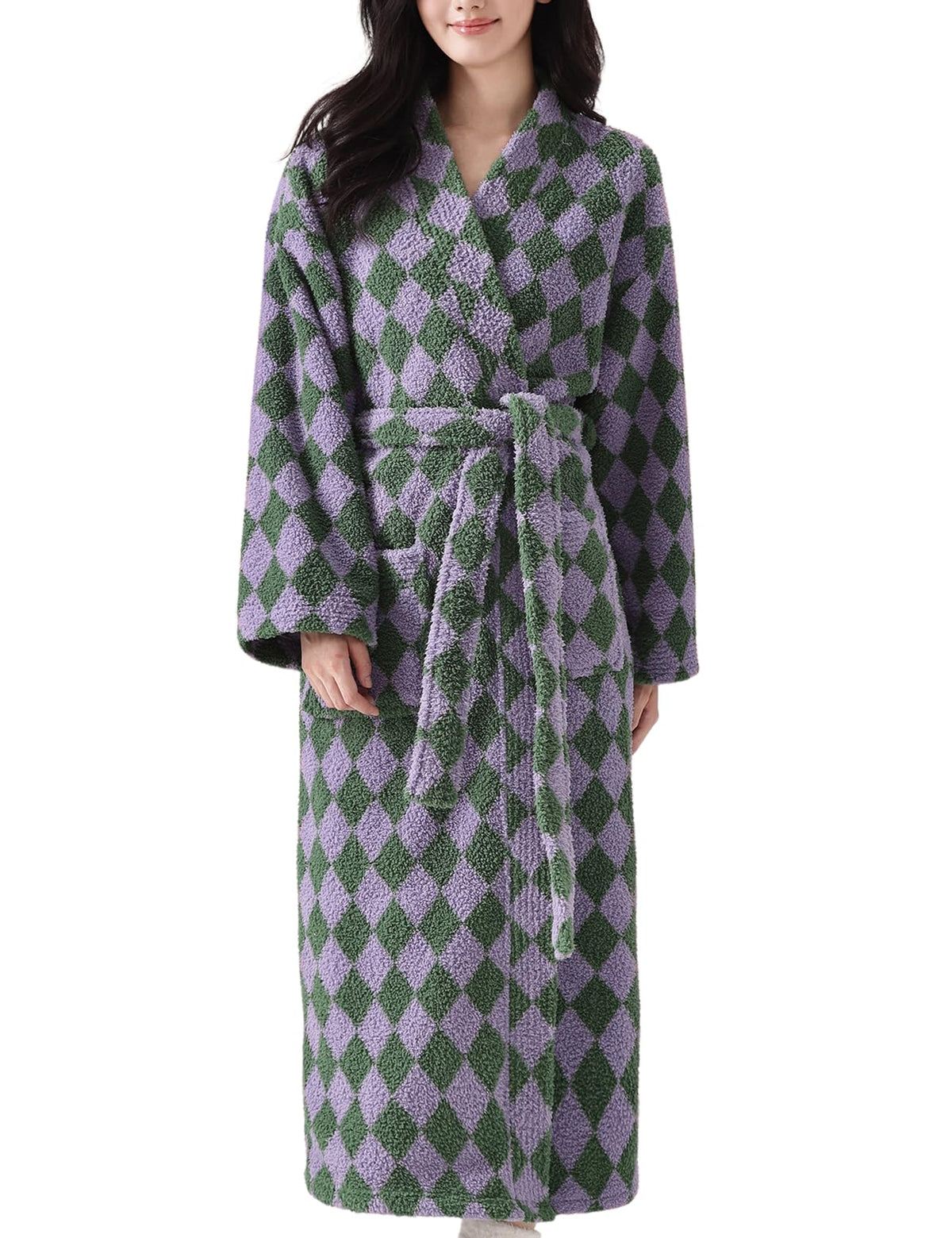 Arssm Womens Striped Fluffy Robe Long Plush Fuzzy Warm Bathrobes