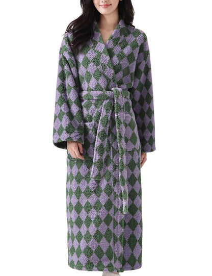 Arssm Womens Striped Fluffy Robe Long Plush Fuzzy Warm Bathrobes