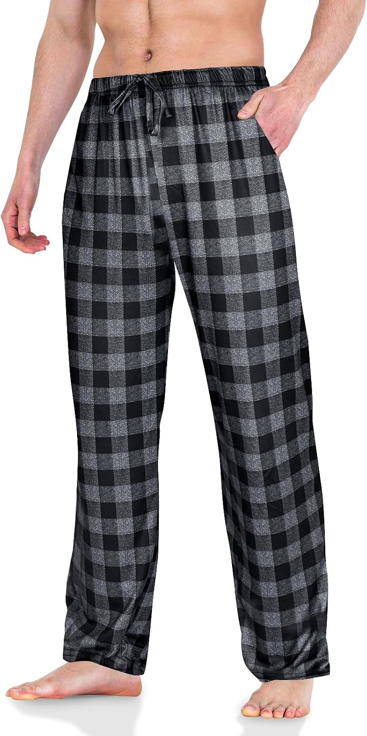 Mens Pajama Pants Cotton Drawstring Lounge Sleep Pants with Pockets Comfy Elastic Waist Pj Pajama Bottoms Sleepwear