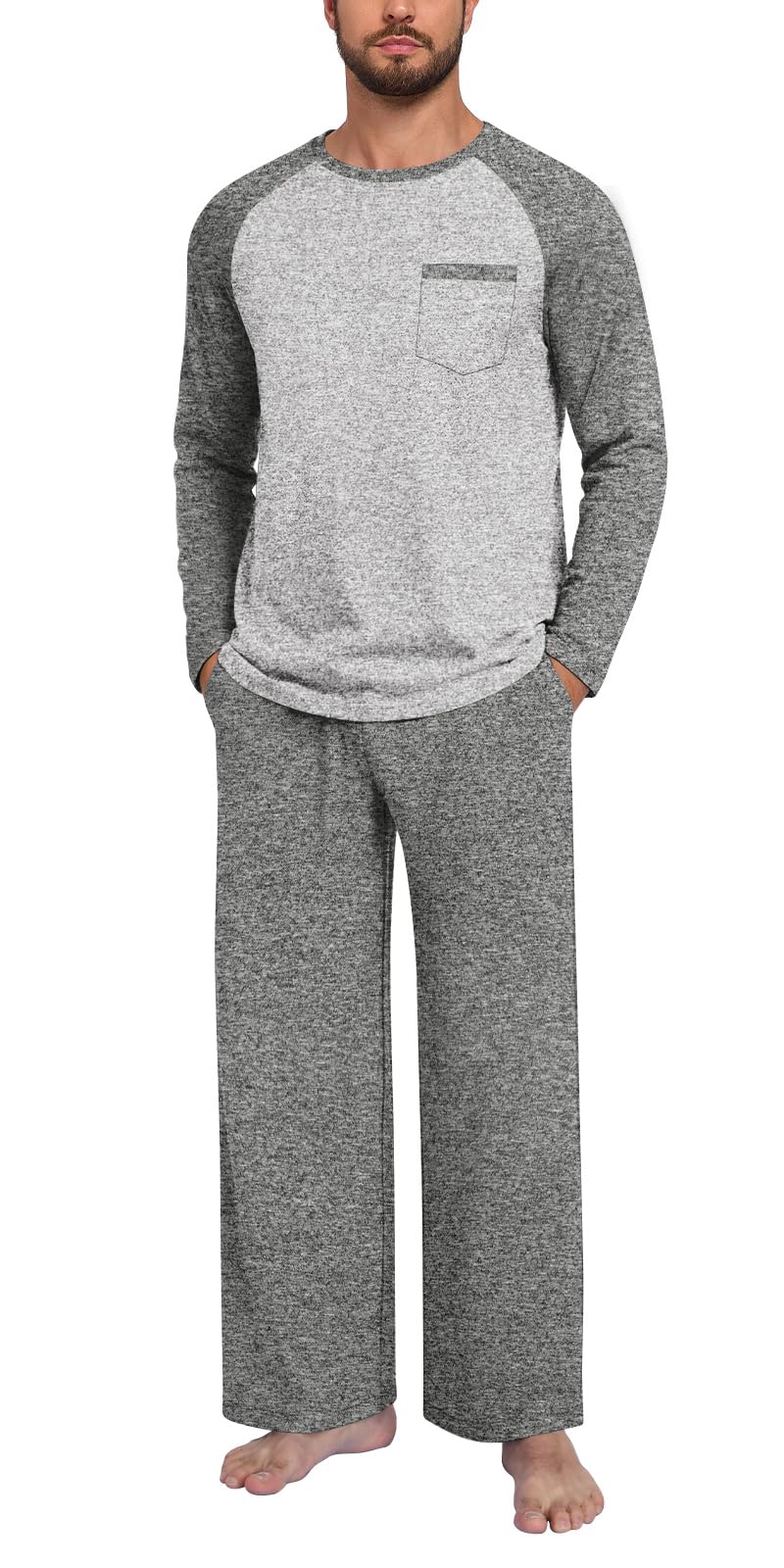 Anyhold Mens Pajamas Set Fall Long Sleeve Matching Couple Pjs Pocket