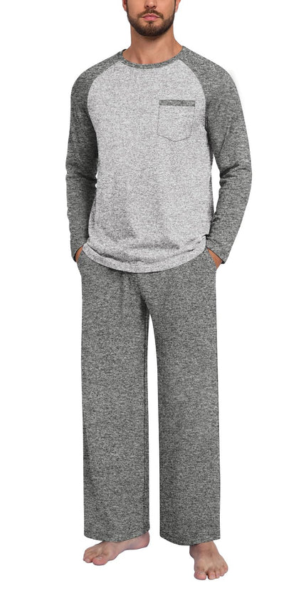 Anyhold Mens Pajamas Set Fall Long Sleeve Matching Couple Pjs Pocket