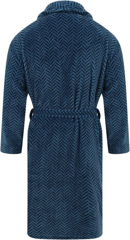 John Christian Men's Blue Herringbone Fleece Robe