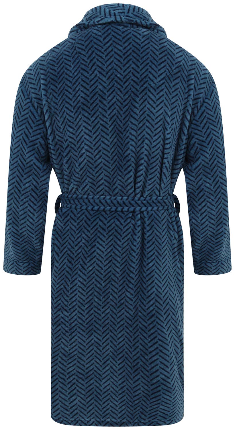 John Christian Men's Blue Herringbone Fleece Robe