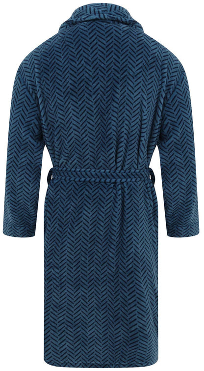 John Christian Men's Blue Herringbone Fleece Robe