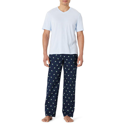 Amazon Essentials Men's Cotton Stretch Poplin Pant with Cotton Jersey T-Shirt Pajama Set