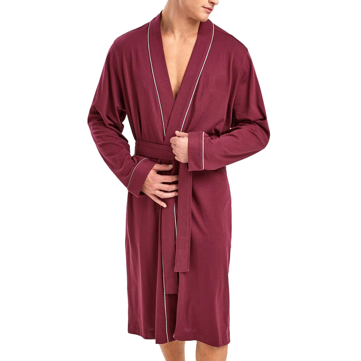 HOLOVE Men's Cotton Lightweight Robes Shower Spa Kimono Bathrobe