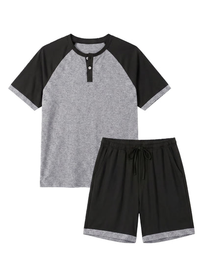 Men's Henley Pajama Sets 2 Piece Lounge Sleepwear Soft Sleep Summer Pjs